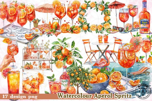 Capturing Summer in Pixels: The Watercolour Aperol Spritz Clipart PNG
