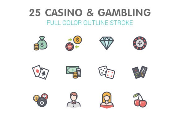 Casino & Gambling Line with Color: 25 Icons for Modern Design