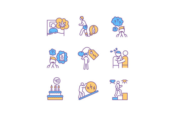 Mental Health RGB Color Icons Set: Visual Storytelling