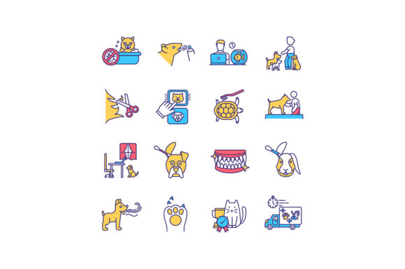 Pet Service RGB Color Icons Set: A Designer's Toolkit for Animal Care Branding