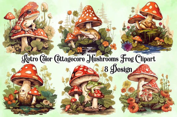 Retro Color Cottagecore Mushrooms Frog: A Whimsical Design Asset