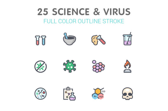 Science & Virus Line with Color: A Modern Icon Set for Digital Creators