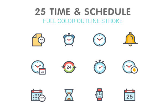 Time & Schedule Line with Color: A Modern Icon Set for Dynamic Projects